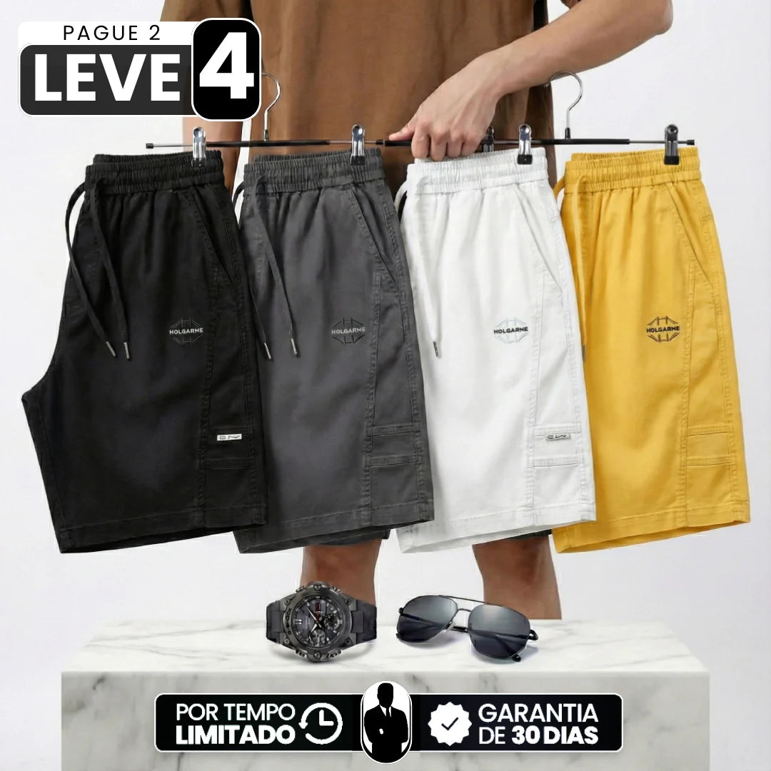 [Leve 4, Pague Só 2!] Bermuda Spartan Masculina em Sarja de Algodão, Poliéster e Elastano de Alta Resistência com Secagem Rápida e Cós Ajustável + BRINDES