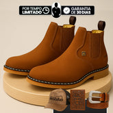 [Kit 4 em 1] Bota Masculina Zemu de Cano Curto em Couro Legítimo com Boné Modão, Cinto Country e Carteira GRÁTIS