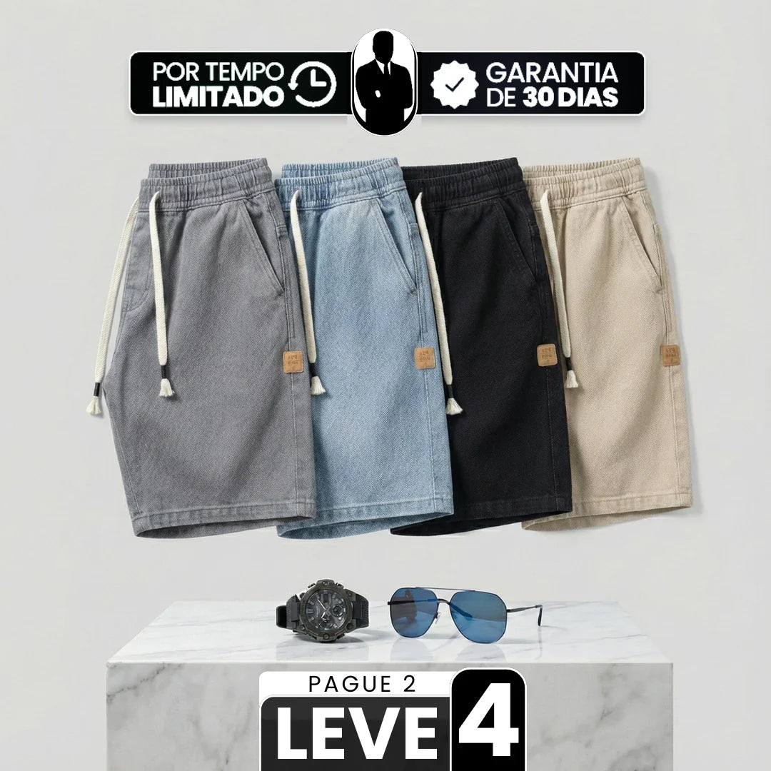 [Leve 4, Pague Só 2!] Bermuda Jeans Knox Masculina em Sarja de Algodão e Poliéster com Cós Elástico + BRINDES