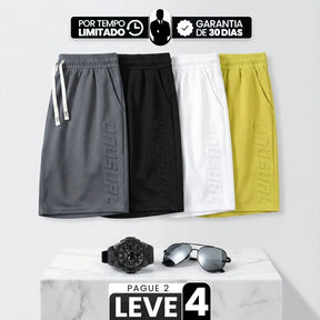 [Leve 4, Pague 2] Bermuda Alpha Masculina em Poliéster Microperfurado e Malha Respirável com Logo Lateral em Relevo 3D + BRINDES