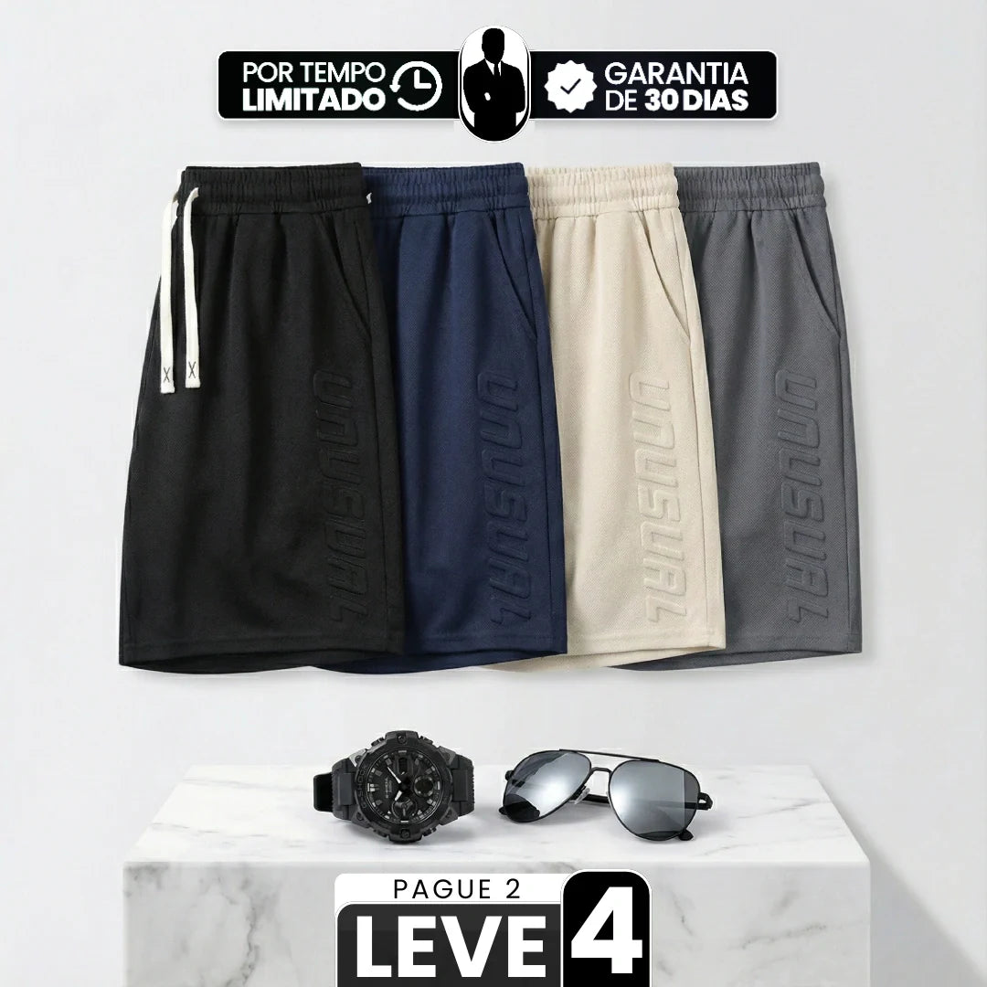 [Leve 4, Pague 2] Bermuda Alpha Masculina em Poliéster Microperfurado e Malha Respirável com Logo Lateral em Relevo 3D + BRINDES
