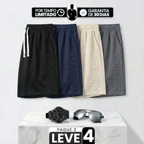 [Leve 4, Pague 2] Bermuda Alpha Masculina em Poliéster Microperfurado e Malha Respirável com Logo Lateral em Relevo 3D + BRINDES