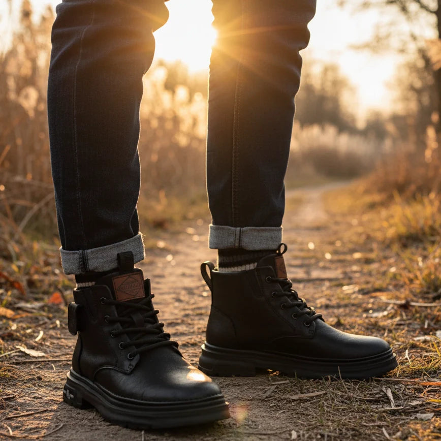 Bota Sentinel Masculina Antiderrapante de Cano Médio em Couro Legítimo e Lã Natural + 4 Cuecas, Relógio e Cinto GRÁTIS