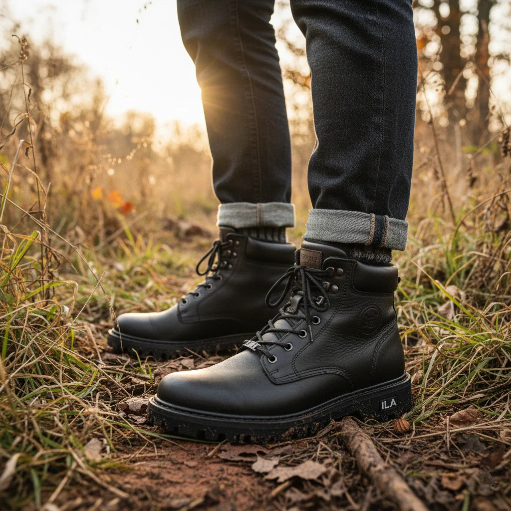 Bota Sentinel Masculina Antiderrapante de Cano Médio em Couro Legítimo e Lã Natural + 4 Cuecas, Relógio e Cinto GRÁTIS