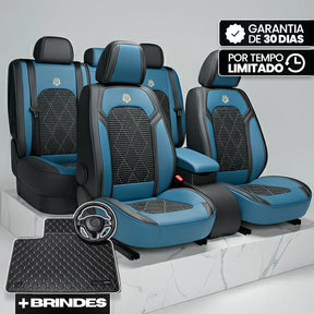 Capa Completa Dominus Automotiva Térmica em Couro Legítimo, Seda Gelada e Malha Extra Forte com Espuma de Memória + Tapete e Capa de Volante GRÁTIS