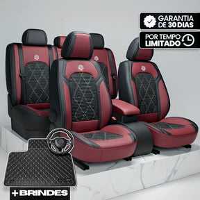 Capa Completa Dominus Automotiva Térmica em Couro Legítimo, Seda Gelada e Malha Extra Forte com Espuma de Memória + Tapete e Capa de Volante GRÁTIS