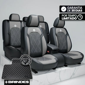 Capa Completa Dominus Automotiva Térmica em Couro Legítimo, Seda Gelada e Malha Extra Forte com Espuma de Memória + Tapete e Capa de Volante GRÁTIS